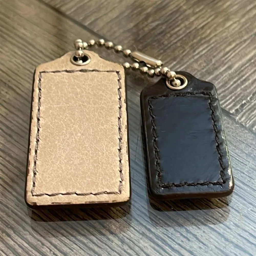 Coach Black and Grayish Tan Leather Keychain Set